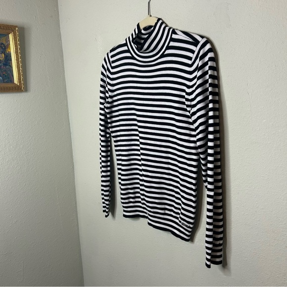 Calvin Klein Black and White Striped Turtleneck Sweater Size Small - Picture 2 of 5